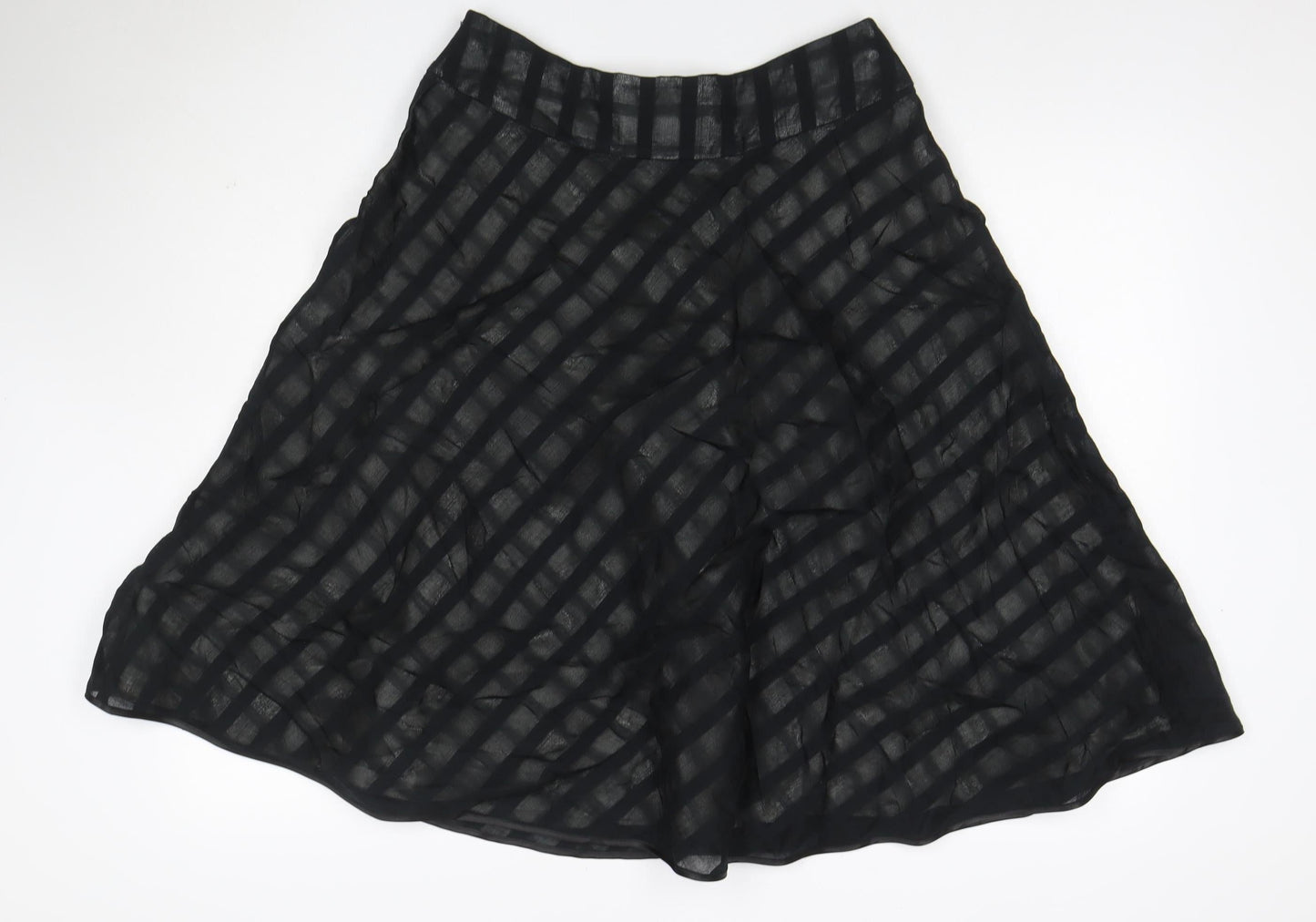 Mango Women's Black UK 12 A-Line Striped Chiffon Knee Skirt