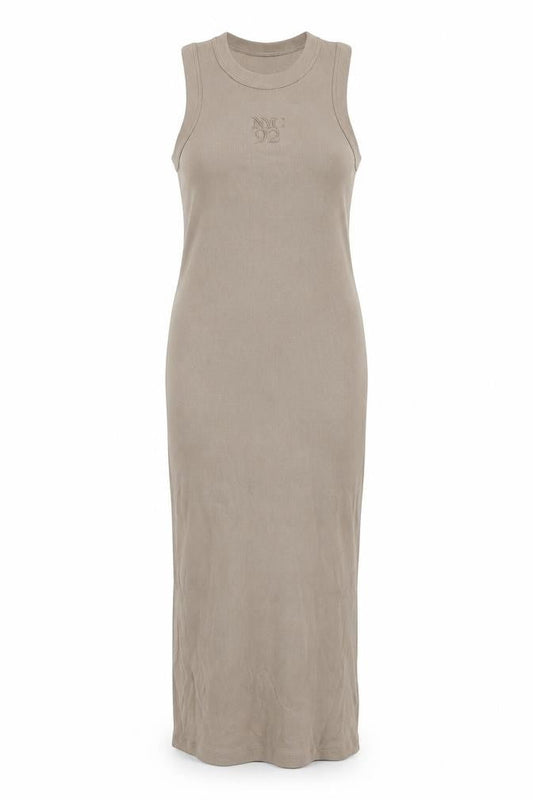 Next Women Beige UK 10 Ribbed Cotton Stretch Midi Tank Dress