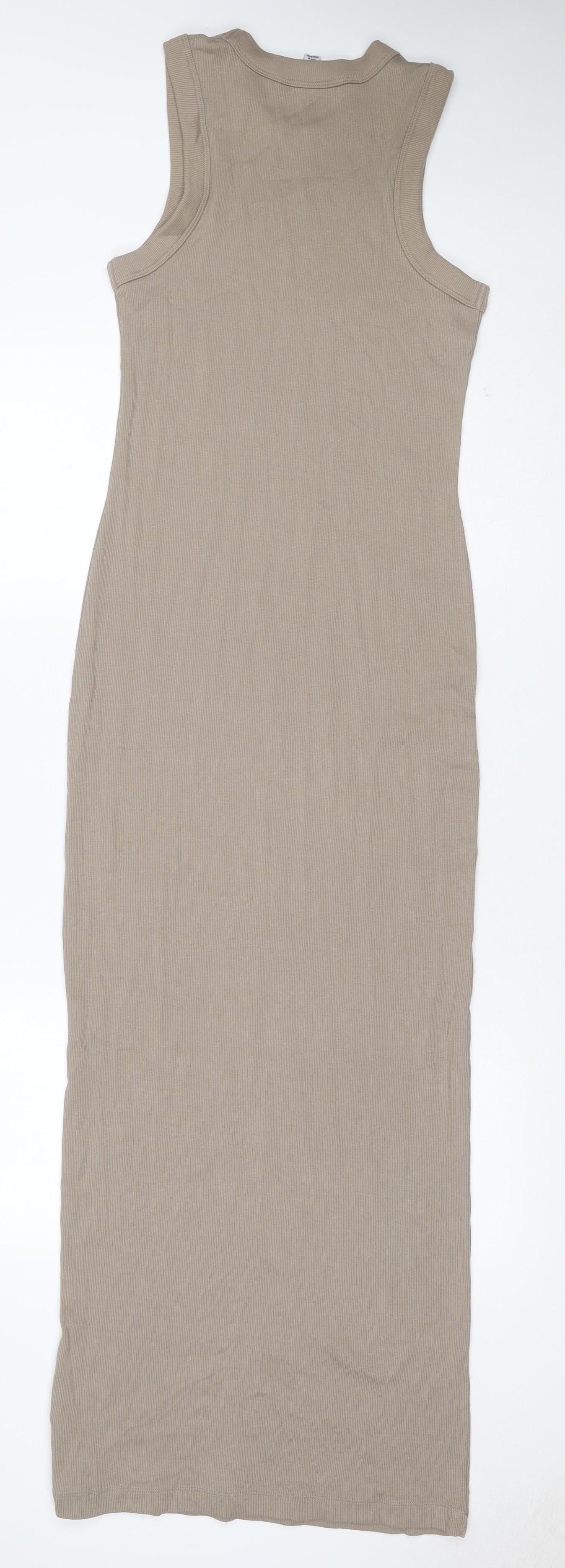 Next Women Beige UK 10 Ribbed Cotton Stretch Midi Tank Dress