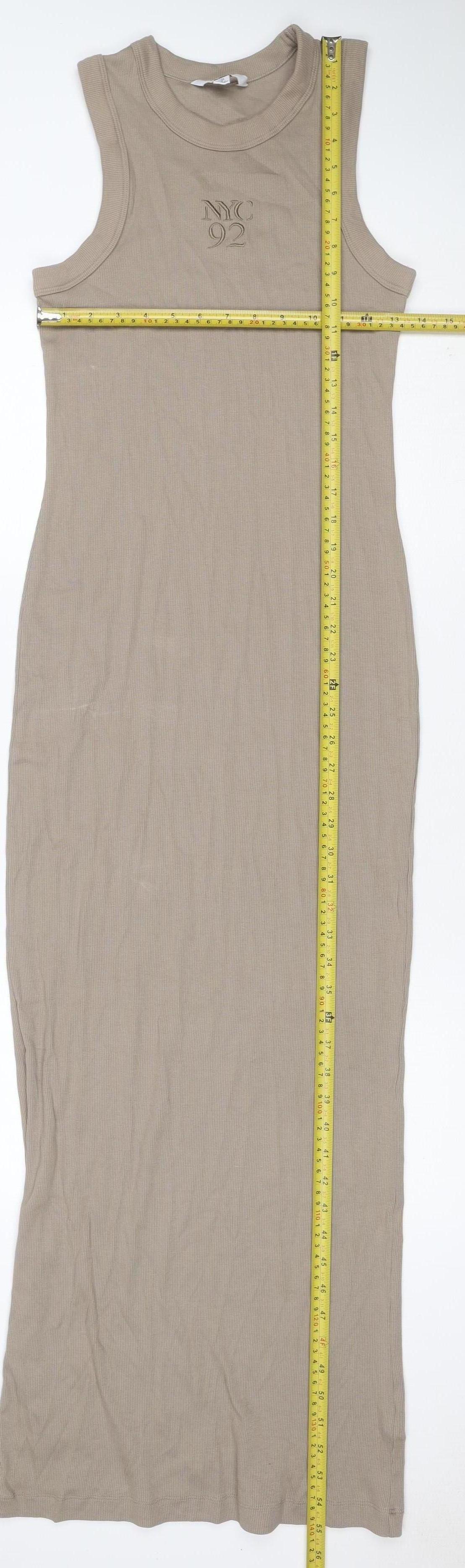 Next Women Beige UK 10 Ribbed Cotton Stretch Midi Tank Dress