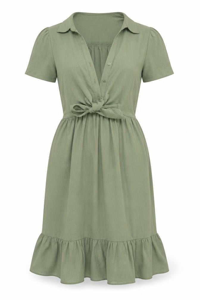 New Look Women Green UK 10 Fit & Flare Ruffle Button Long Dress