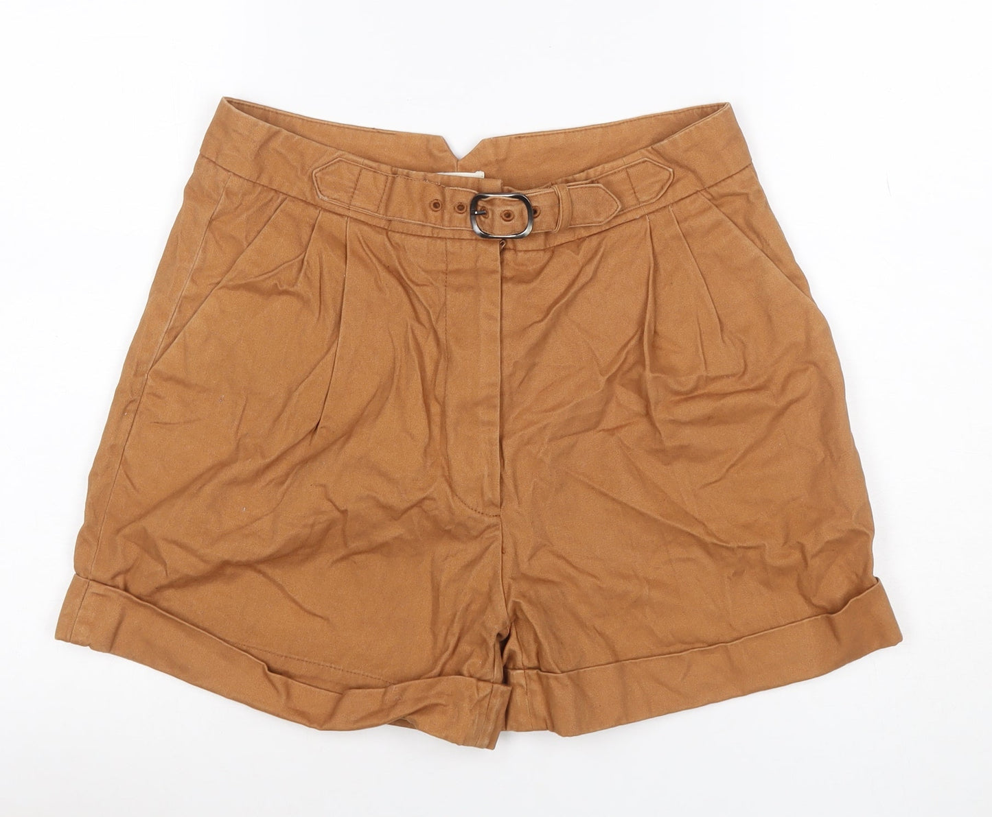 Oasis Women Brown UK 14 High Rise Belted Pleated Cuffed Shorts