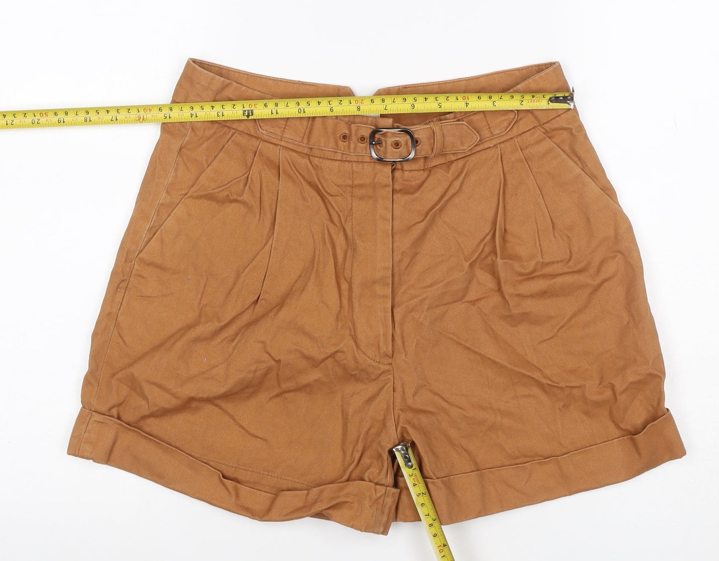 Oasis Women Brown UK 14 High Rise Belted Pleated Cuffed Shorts