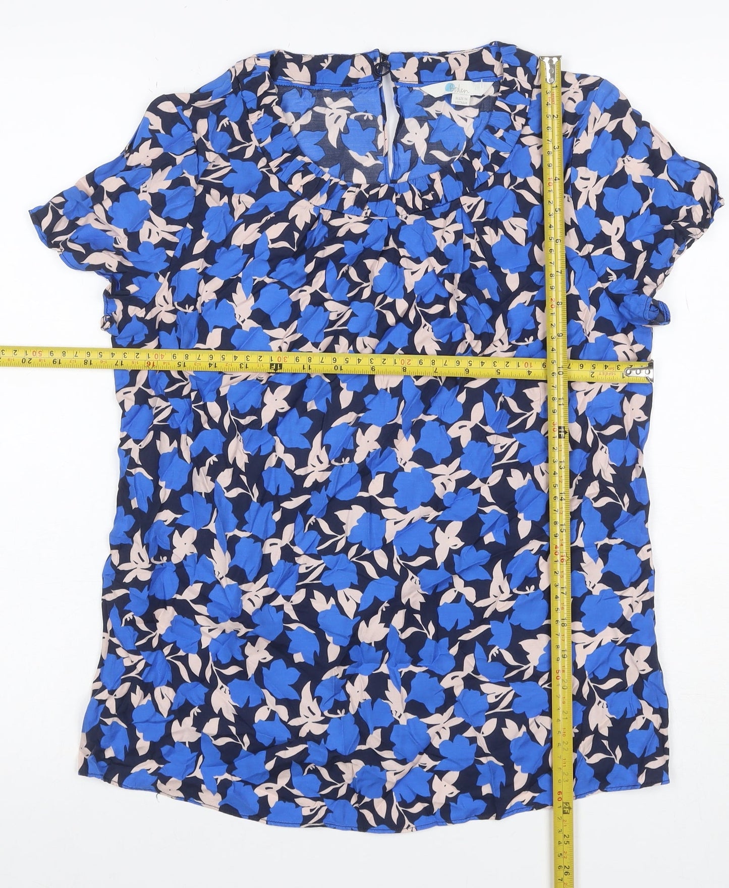 Boden Women Blue Floral Viscose Flutter Sleeve Keyhole Blouse UK 10