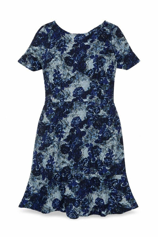 Next Women Blue Floral UK 12 Shift Dress Flutter Sleeve