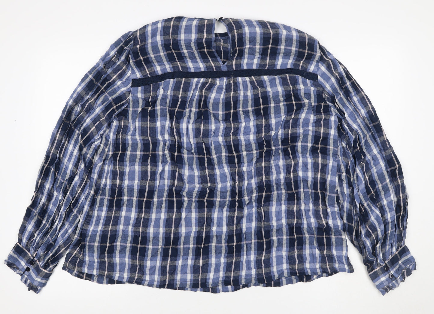 Marks & Spencer Women Blue Check Viscose Long Sleeve Blouse UK 16