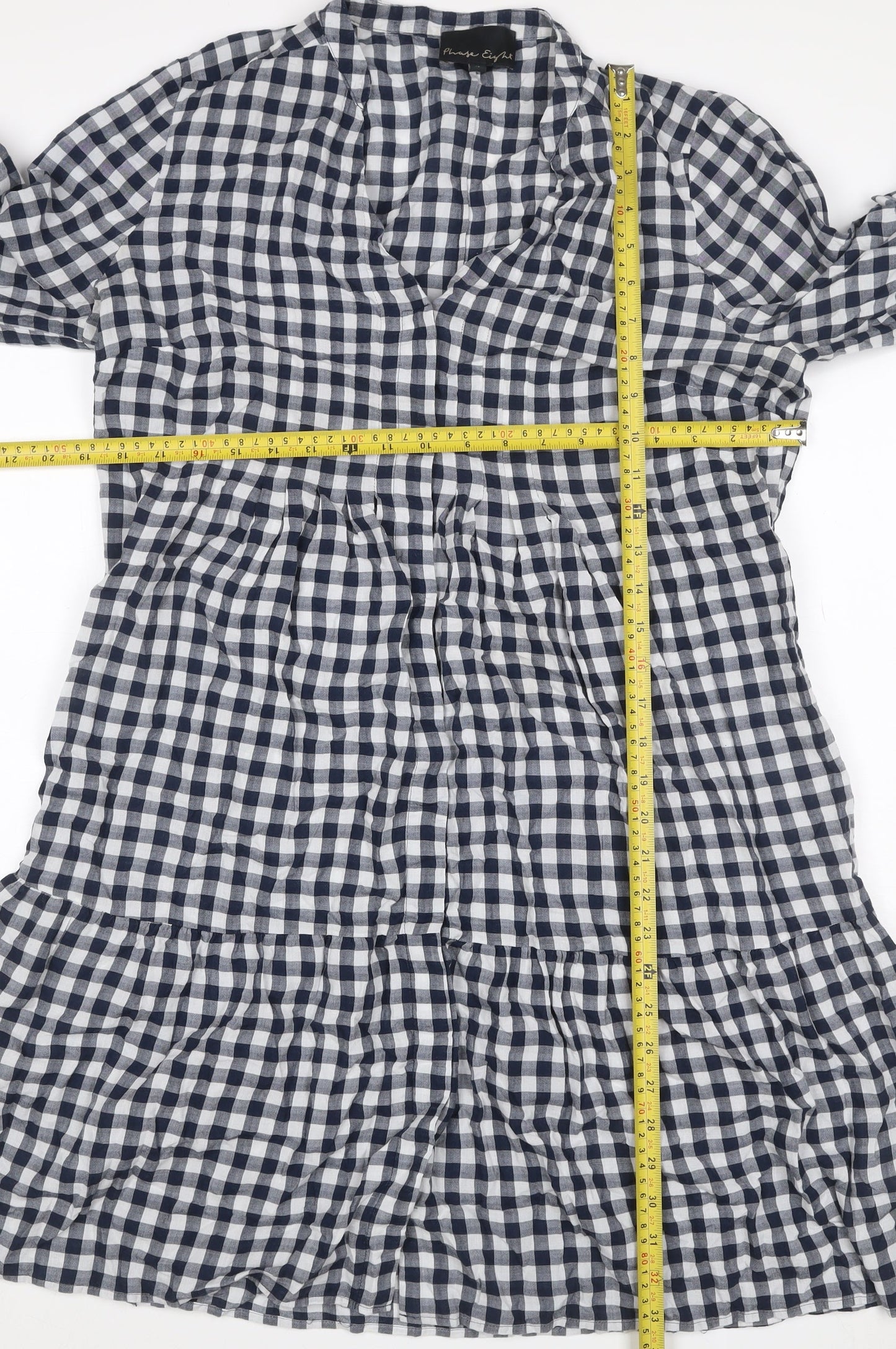 Phase Eight Women’s Blue Gingham Check Fit & Flare Dress UK 12