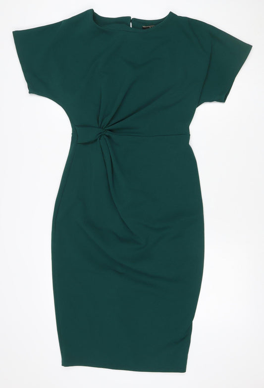 Lipsy London Women’s Green UK 10 Bodycon Knee Length Ruched Dress