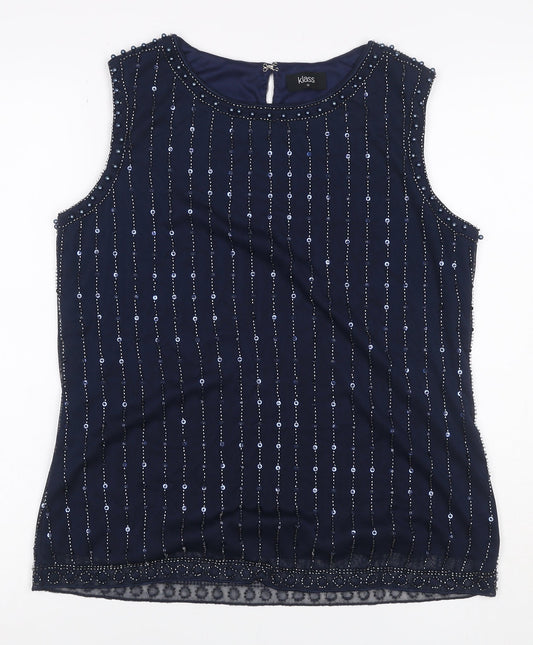 Klass Women’s Blue M Beaded Sequin Sleeveless Party Tank Top