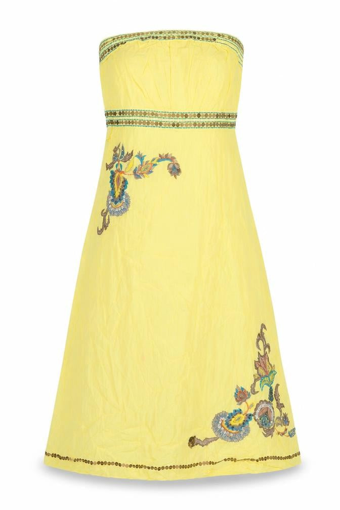 Monsoon Women Yellow UK 10 A-Line Short Cotton Embroidered Dress