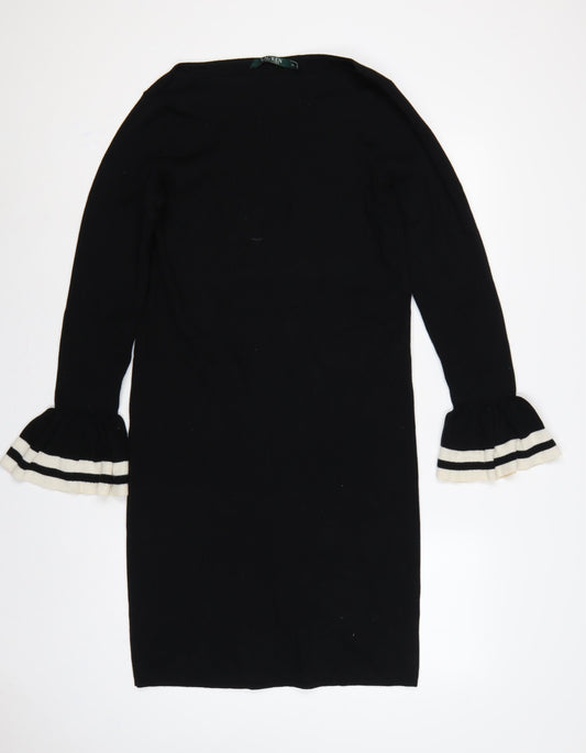 Lauren Ralph Lauren Women Black XL Midi Jumper Dress Bell Sleeve