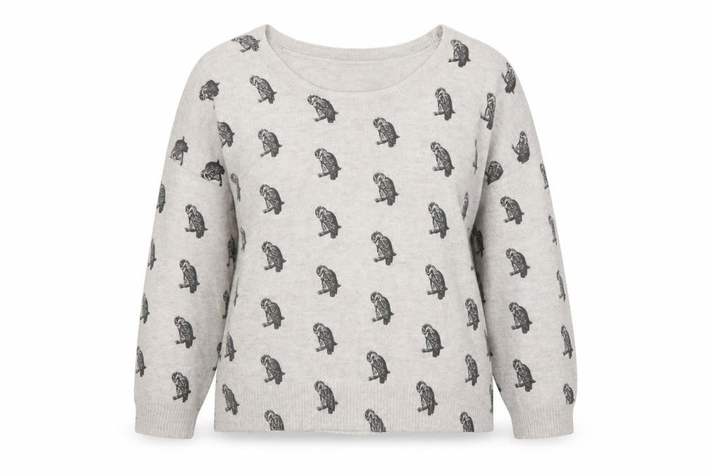 Front view of Dorothy Perkins Women’s Beige, size UK 20, Monkey Print Angora Knit Jumper