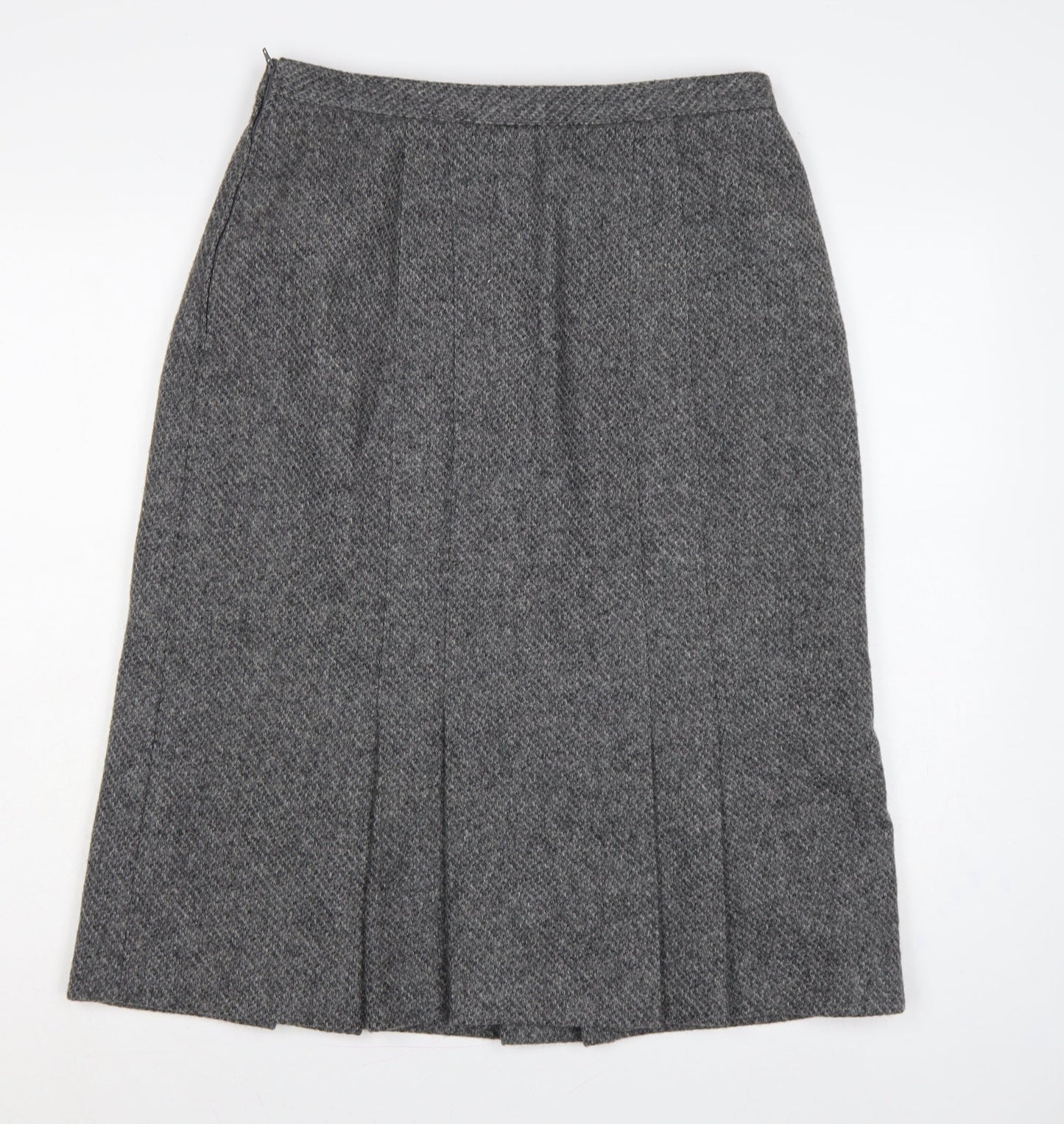 St Michael Women Grey Wool Herringbone Pleated A-Line Midi Skirt UK 16