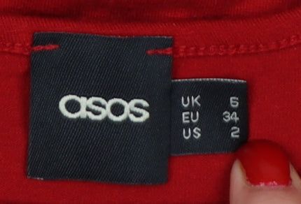 ASOS Women Red UK 6 Fit & Flare Sleeveless Jersey Short Dress