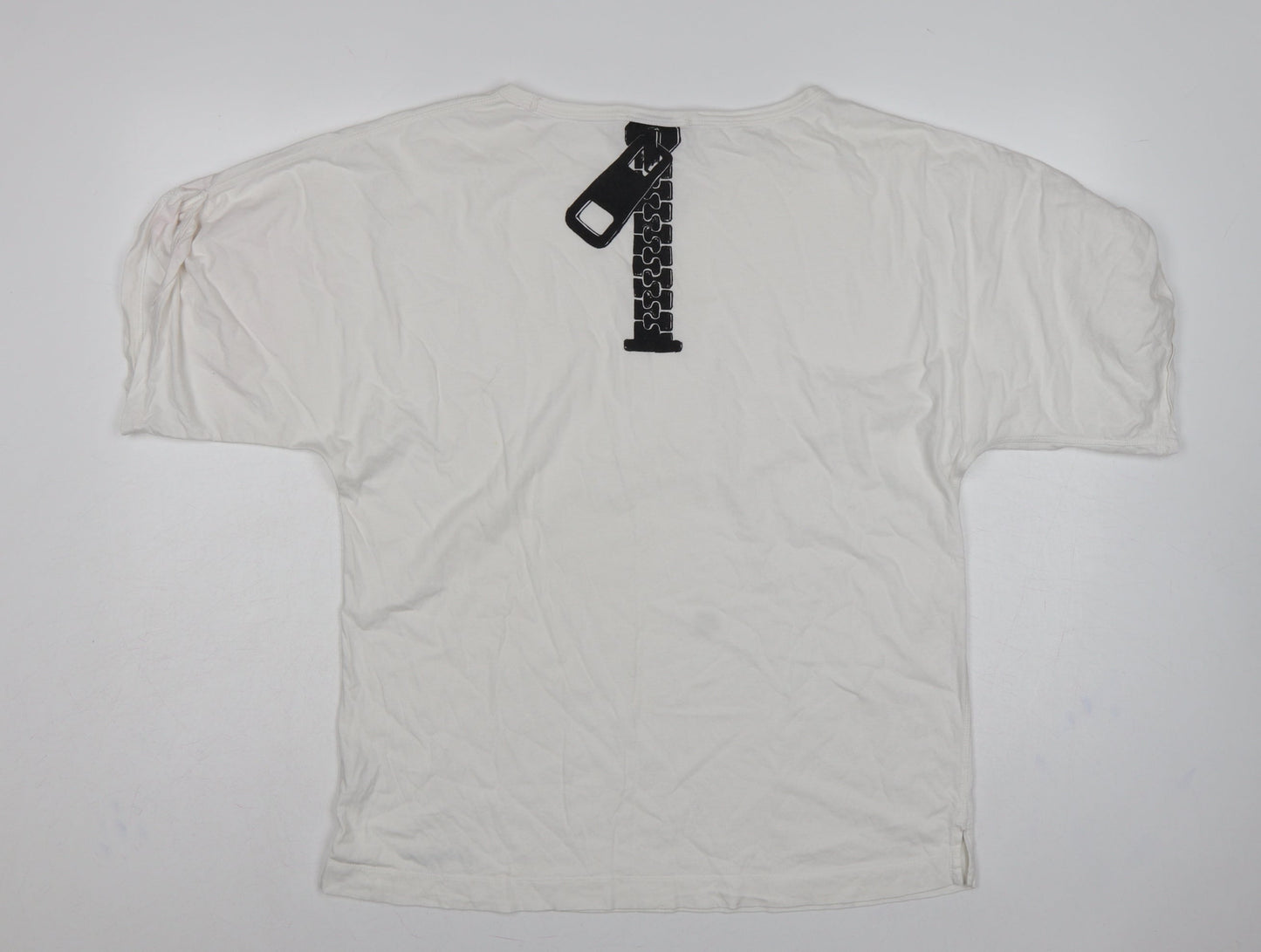 See by Chloé Women White UK 14 Relaxed Zip Graphic T-Shirt
