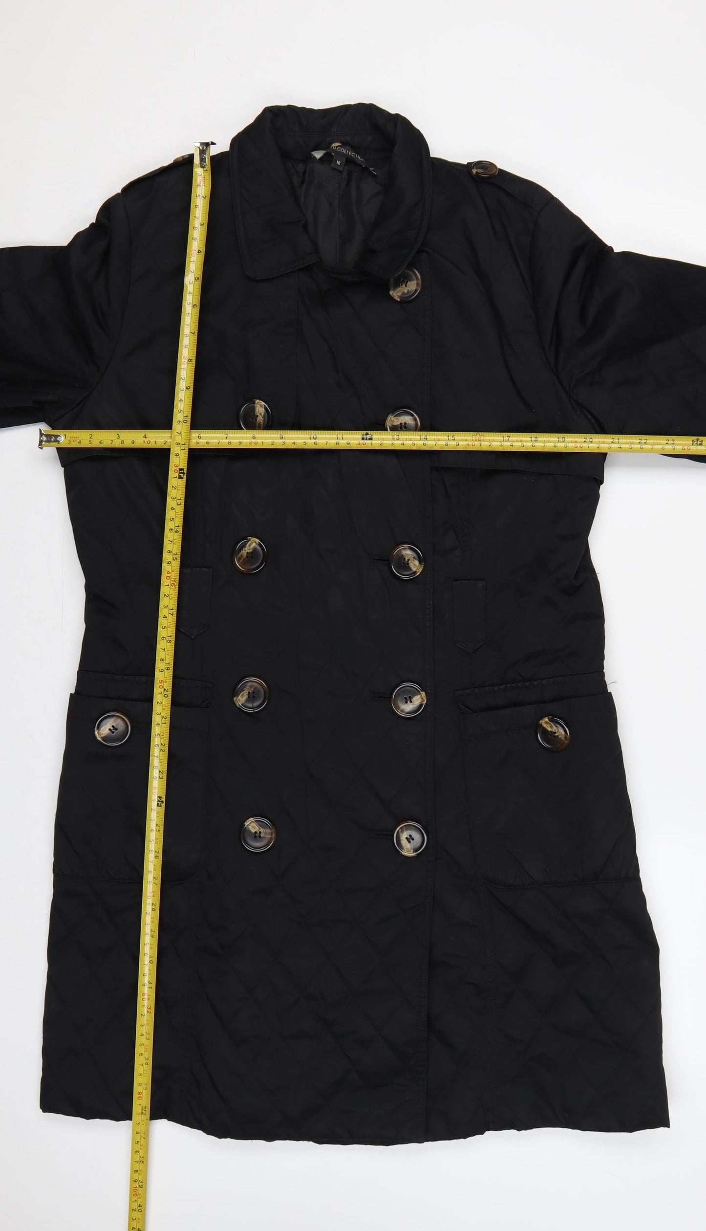 Marks & Spencer Women Black UK 16 Quilted Long Trench Coat