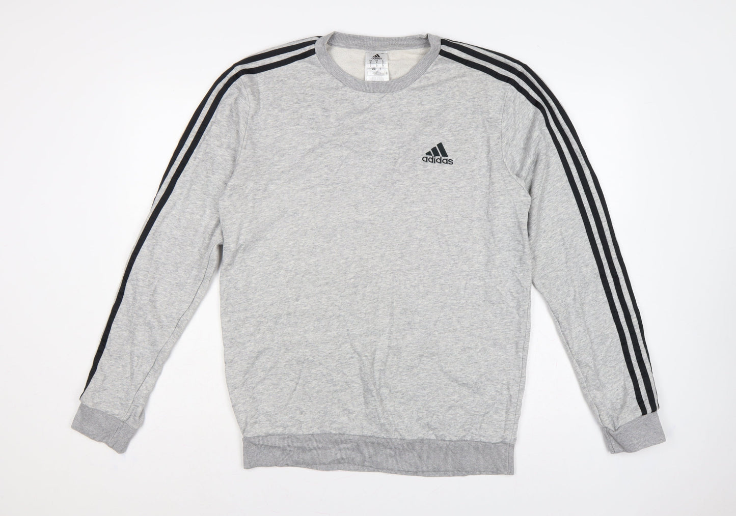 Adidas Men’s Grey M Crew Neck 3 Stripe Logo Pullover Sweatshirt
