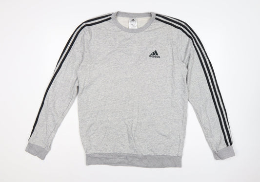 Adidas Men’s Grey M Crew Neck 3 Stripe Logo Pullover Sweatshirt