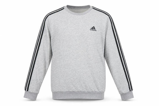 Adidas Men’s Grey M Crew Neck 3 Stripe Logo Pullover Sweatshirt