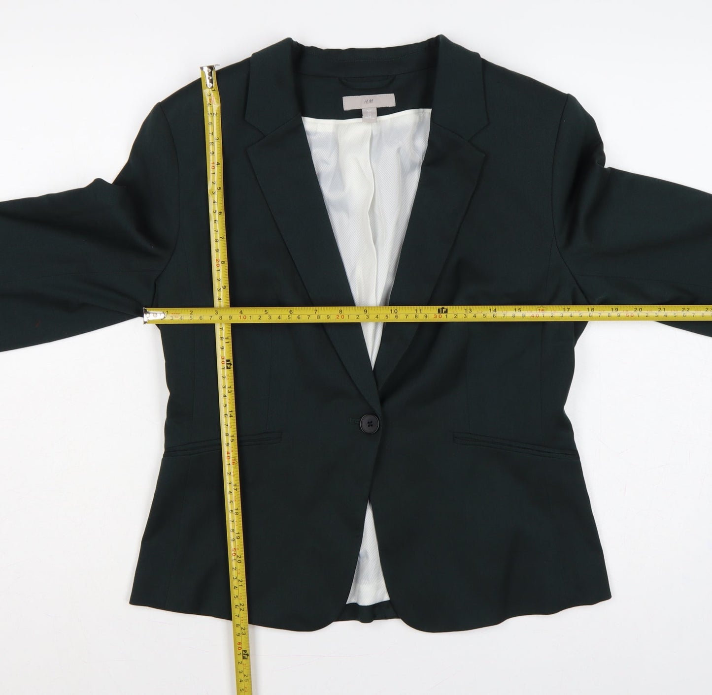 H&M Women Black UK 14 Tailored Single-Breasted Lined Blazer Jacket