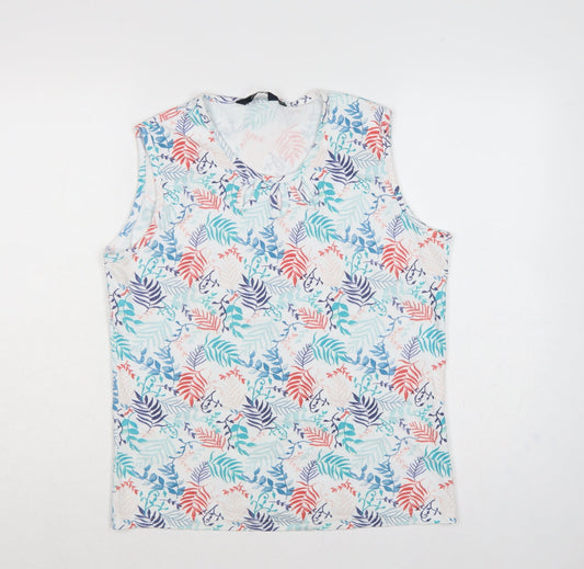 Isle Essentials Women Multicoloured Floral Cotton Tie Neck Tank Top UK 14
