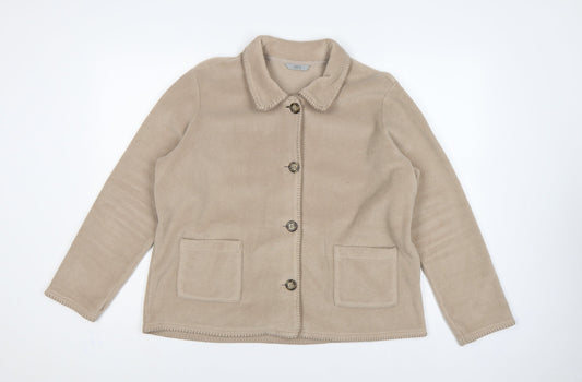 Marks & Spencer Women Beige UK 18 Fleece Button Basic Jacket