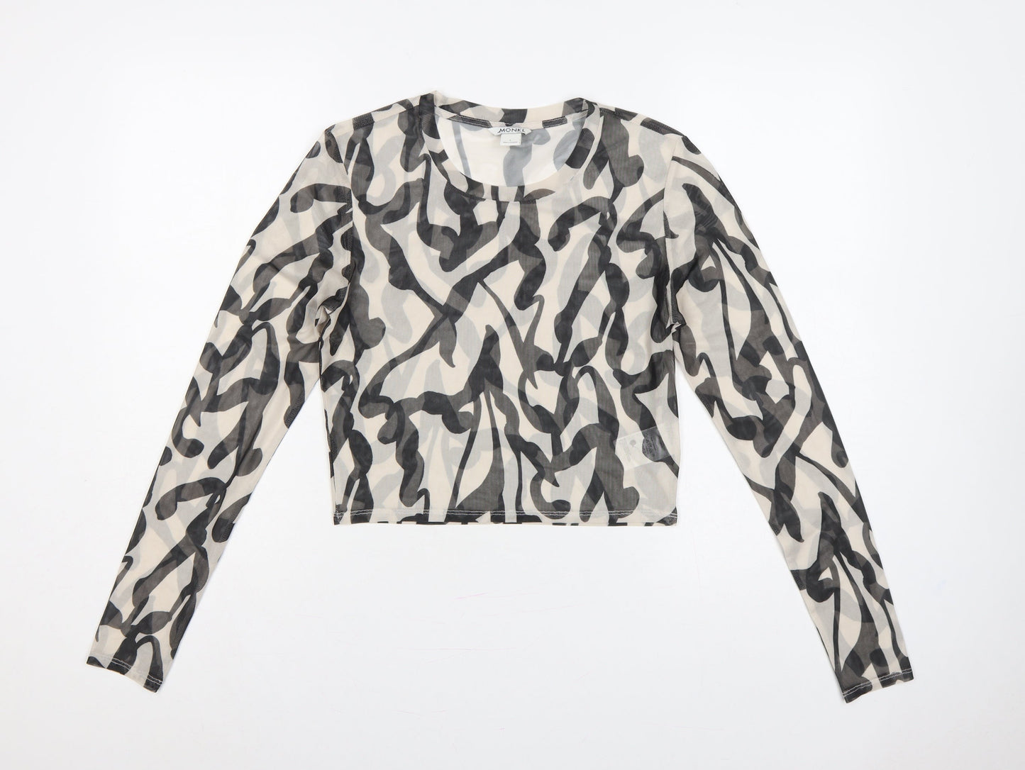 Monki Women Multicoloured L Cropped Sheer Mesh Long Sleeve T-Shirt
