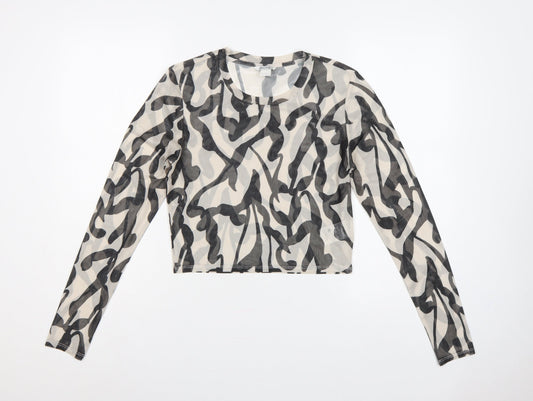 Monki Women Multicoloured L Cropped Sheer Mesh Long Sleeve T-Shirt