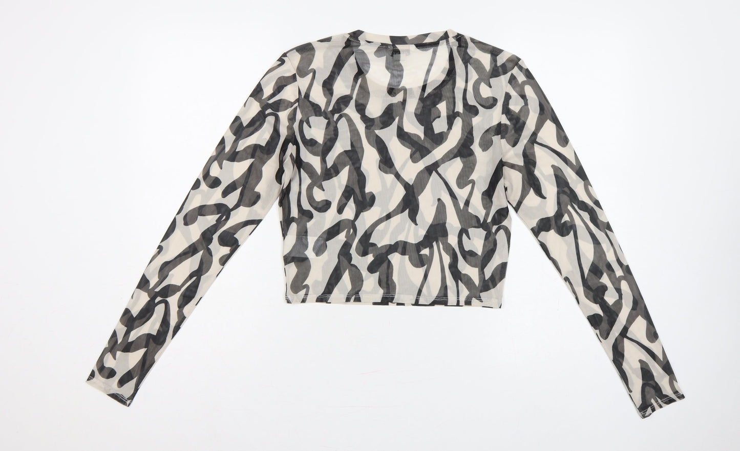 Monki Women Multicoloured L Cropped Sheer Mesh Long Sleeve T-Shirt