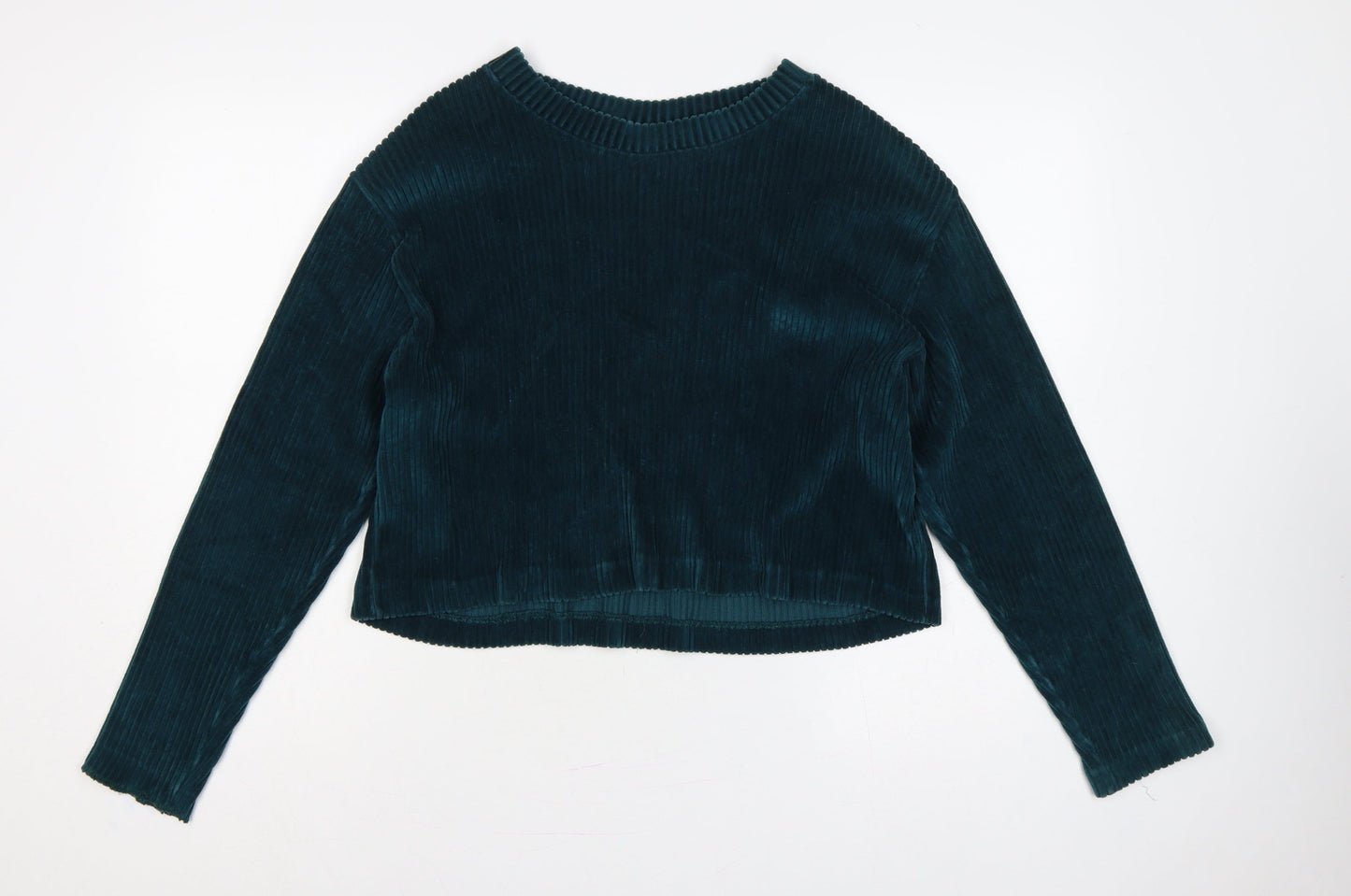 Weekday Women Green L Cropped Velvet Ribbed Long Sleeve Top