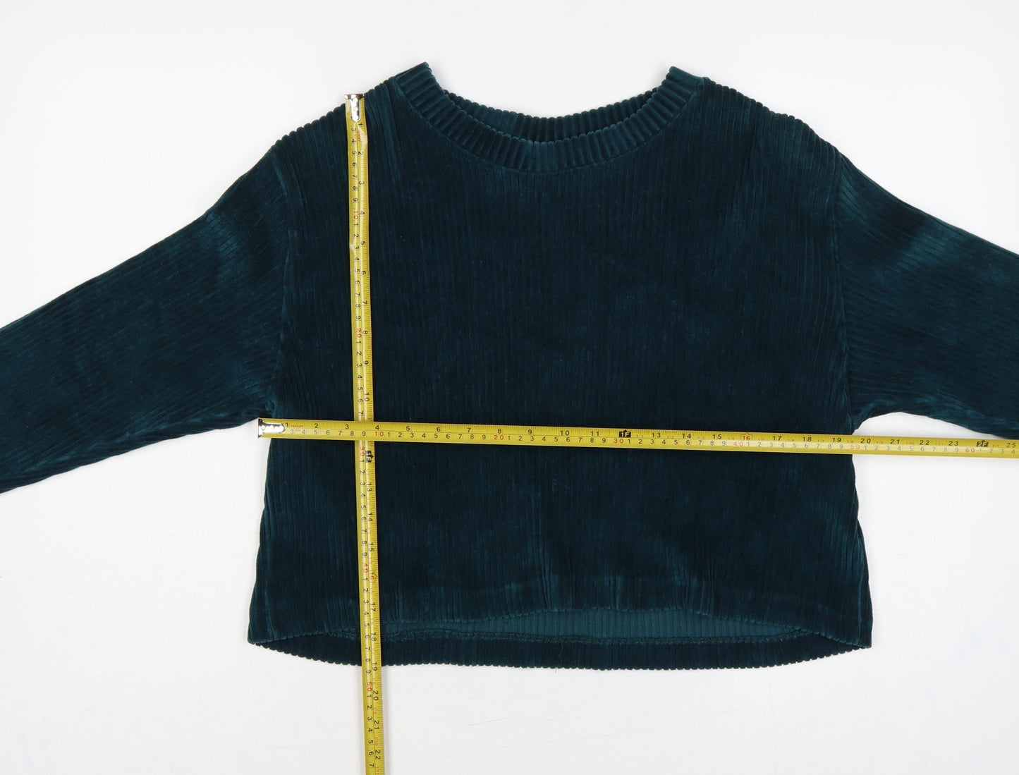 Weekday Women Green L Cropped Velvet Ribbed Long Sleeve Top