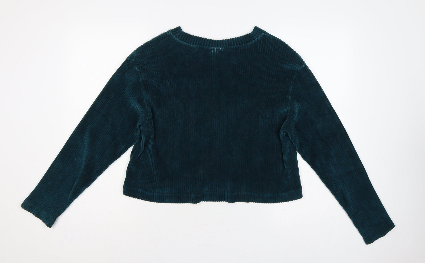Weekday Women Green L Cropped Velvet Ribbed Long Sleeve Top