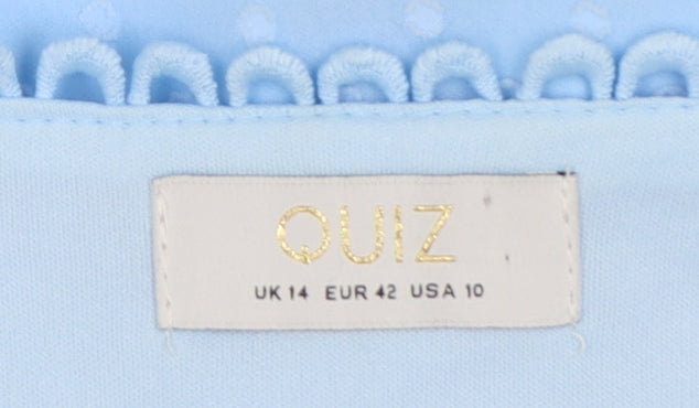 Quiz Women Blue UK 14 Polka Dot Ruffle Tie V-Neck Chiffon Blouse