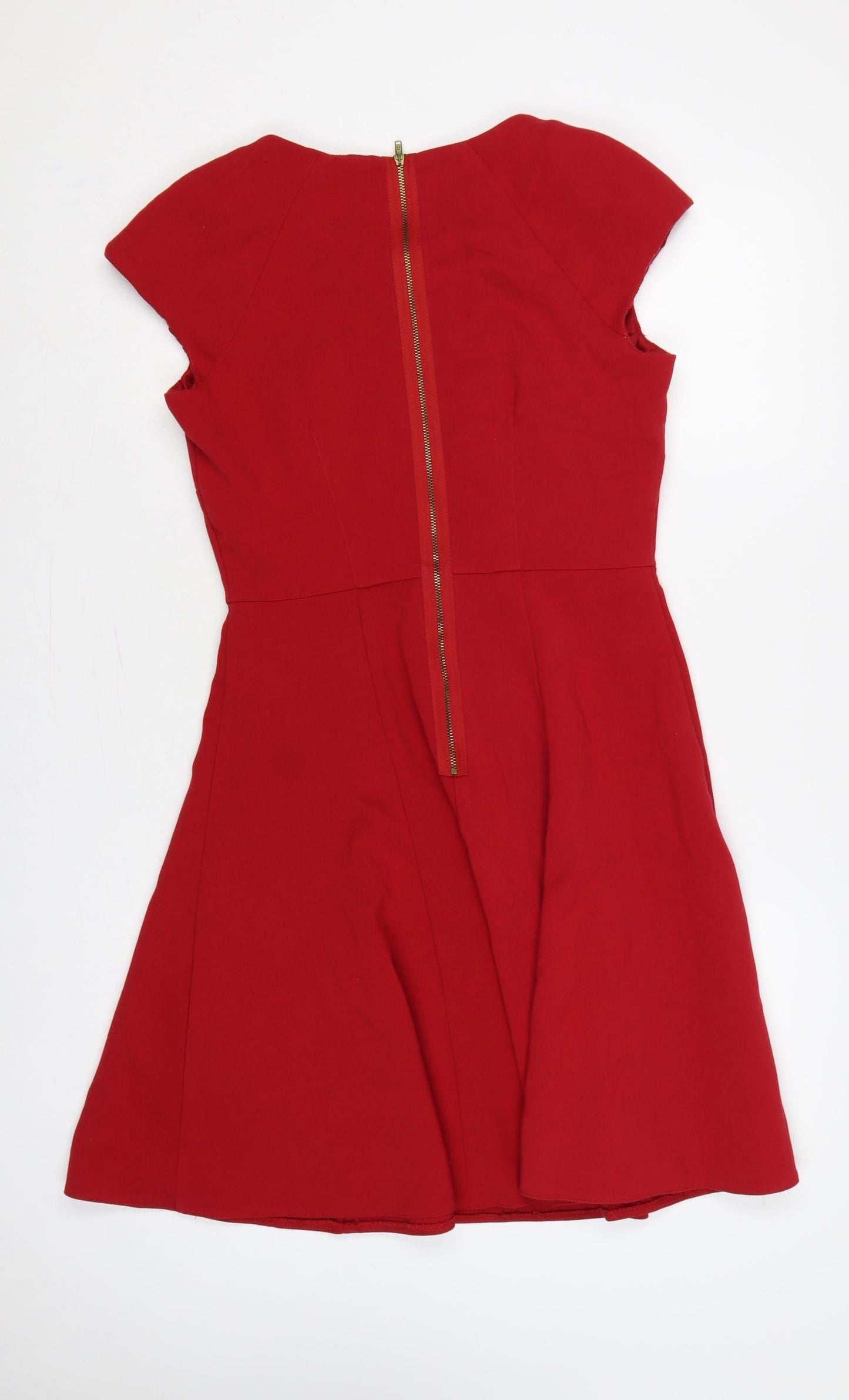 Savida Women Red UK 12 Fit & Flare Knee Length Cap Sleeve Dress