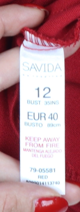Savida Women Red UK 12 Fit & Flare Knee Length Cap Sleeve Dress