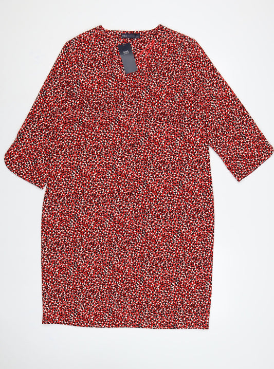 Marks & Spencer Women Red Geometric Print Size 12 Sheath Midi Dress