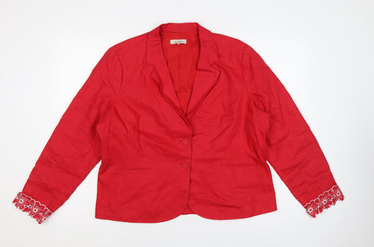 Rocha John Rocha Women’s Red Linen Floral Cuff Blazer UK 20