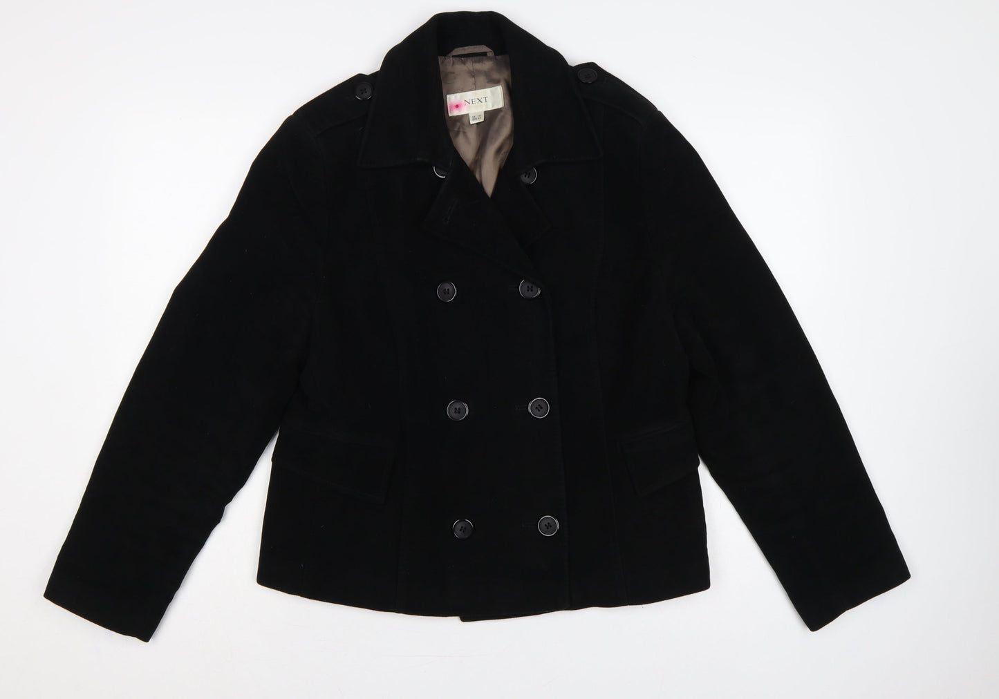 Next Women’s Black UK 16 Pea Coat Double-Breasted Cotton Lined