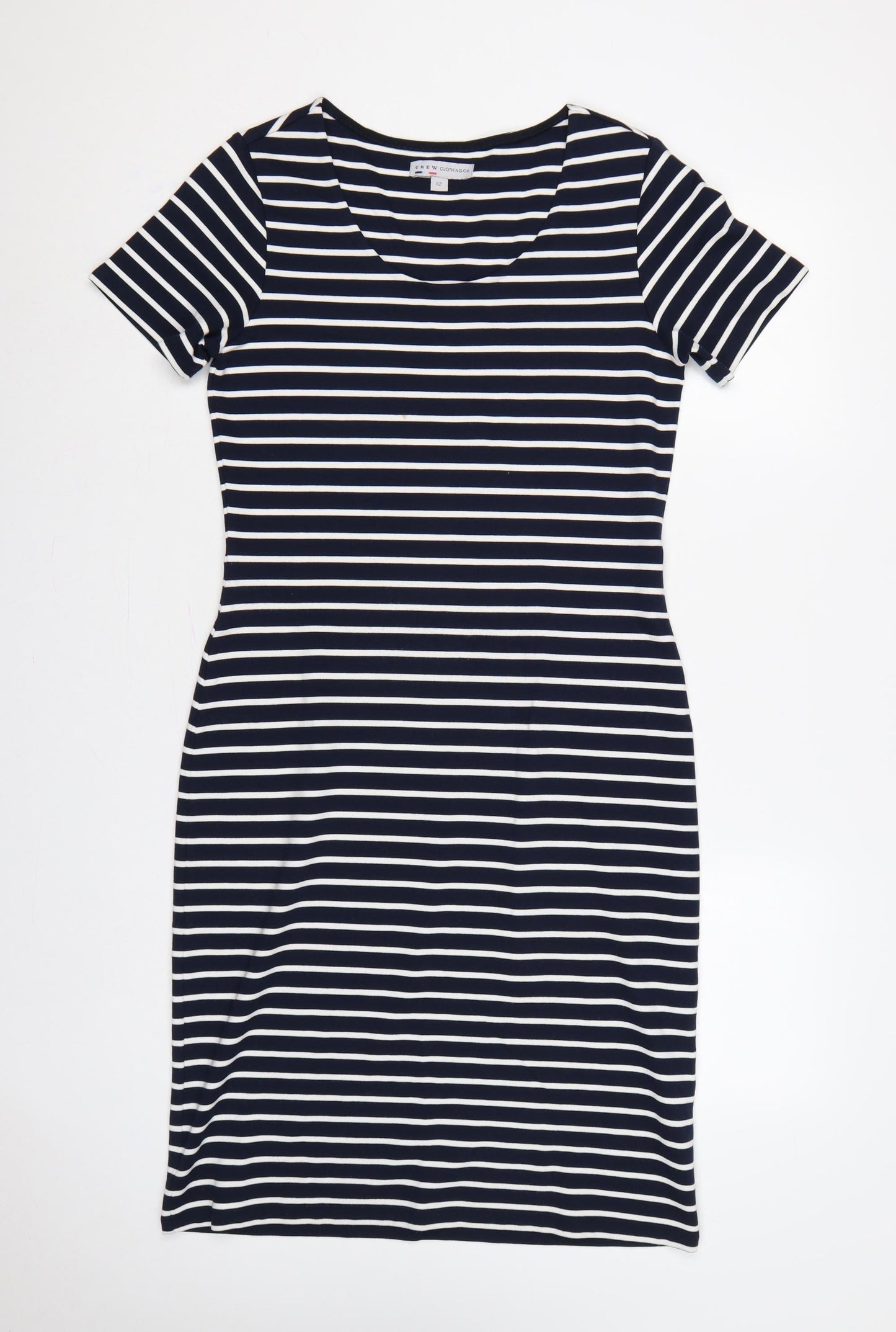 Crew Clothing Co. Women's Blue White Striped UK 12 Bodycon Midi Dress