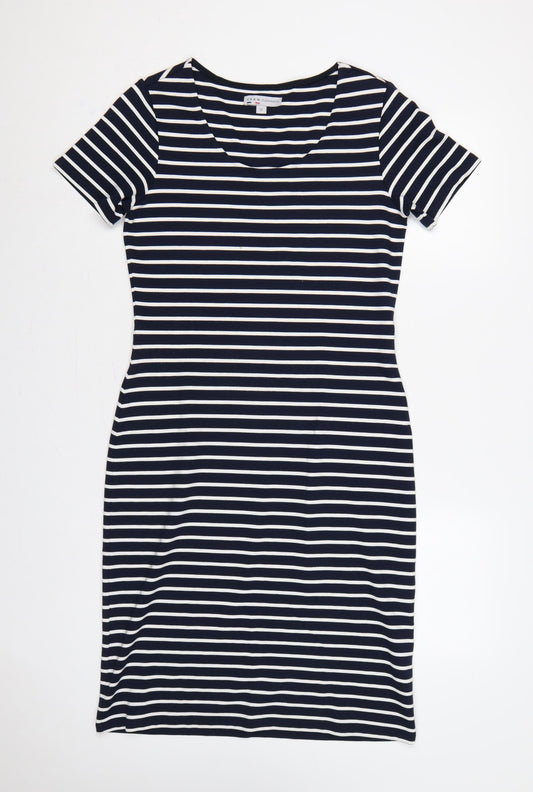 Crew Clothing Co. Women's Blue White Striped UK 12 Bodycon Midi Dress