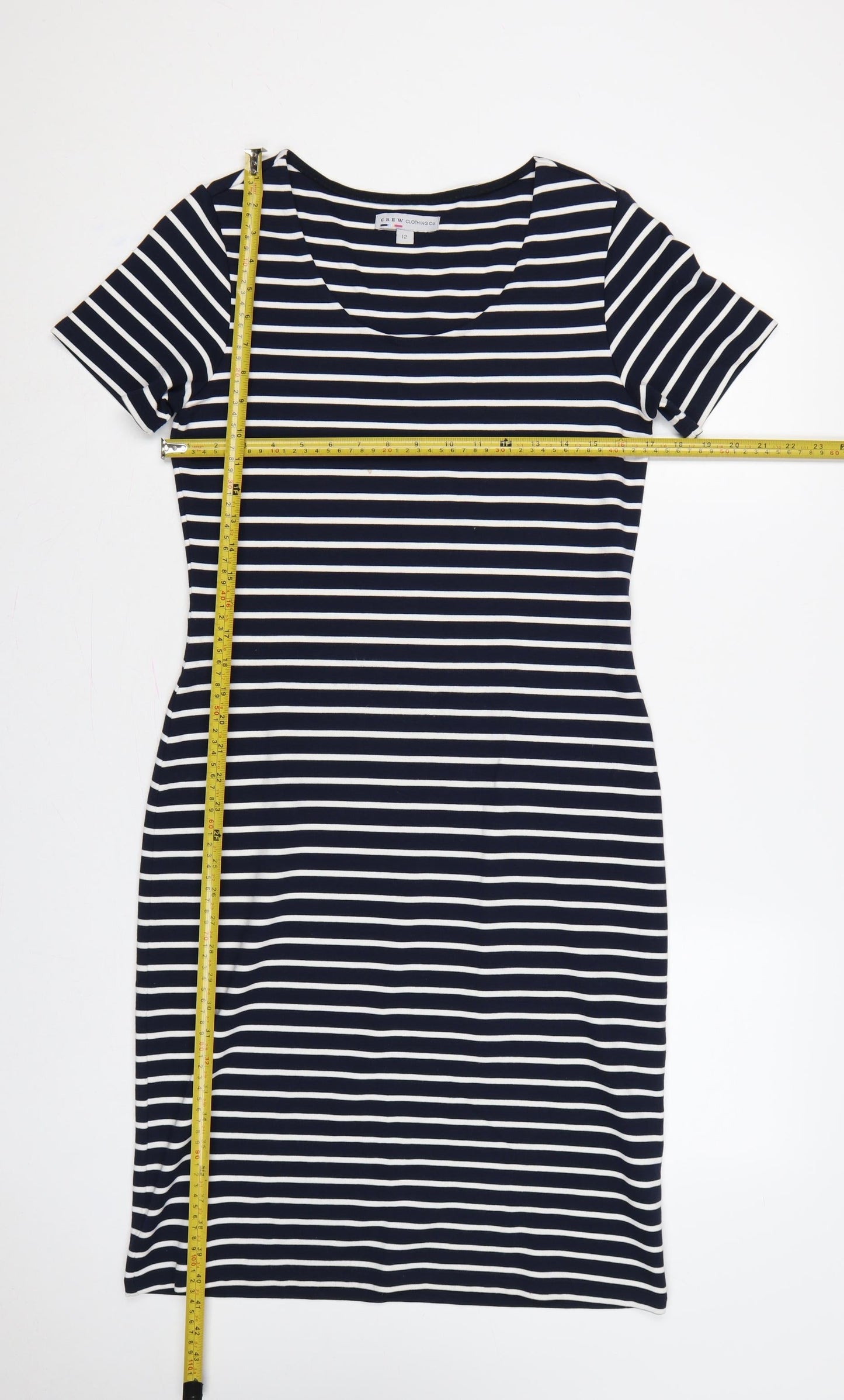 Crew Clothing Co. Women's Blue White Striped UK 12 Bodycon Midi Dress