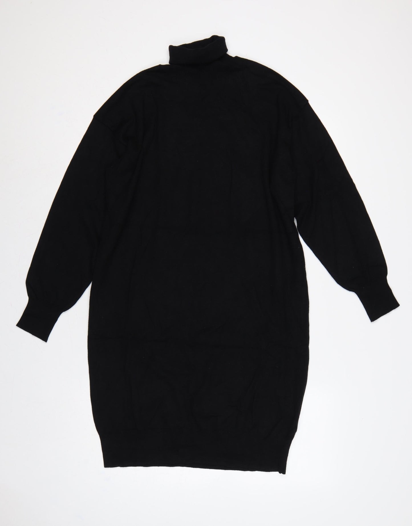 Badgley Mischka Women Black M Roll Neck Balloon Sleeve Jumper Dress