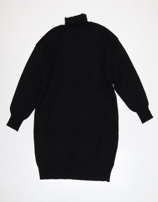 Badgley Mischka Women Black M Roll Neck Balloon Sleeve Jumper Dress