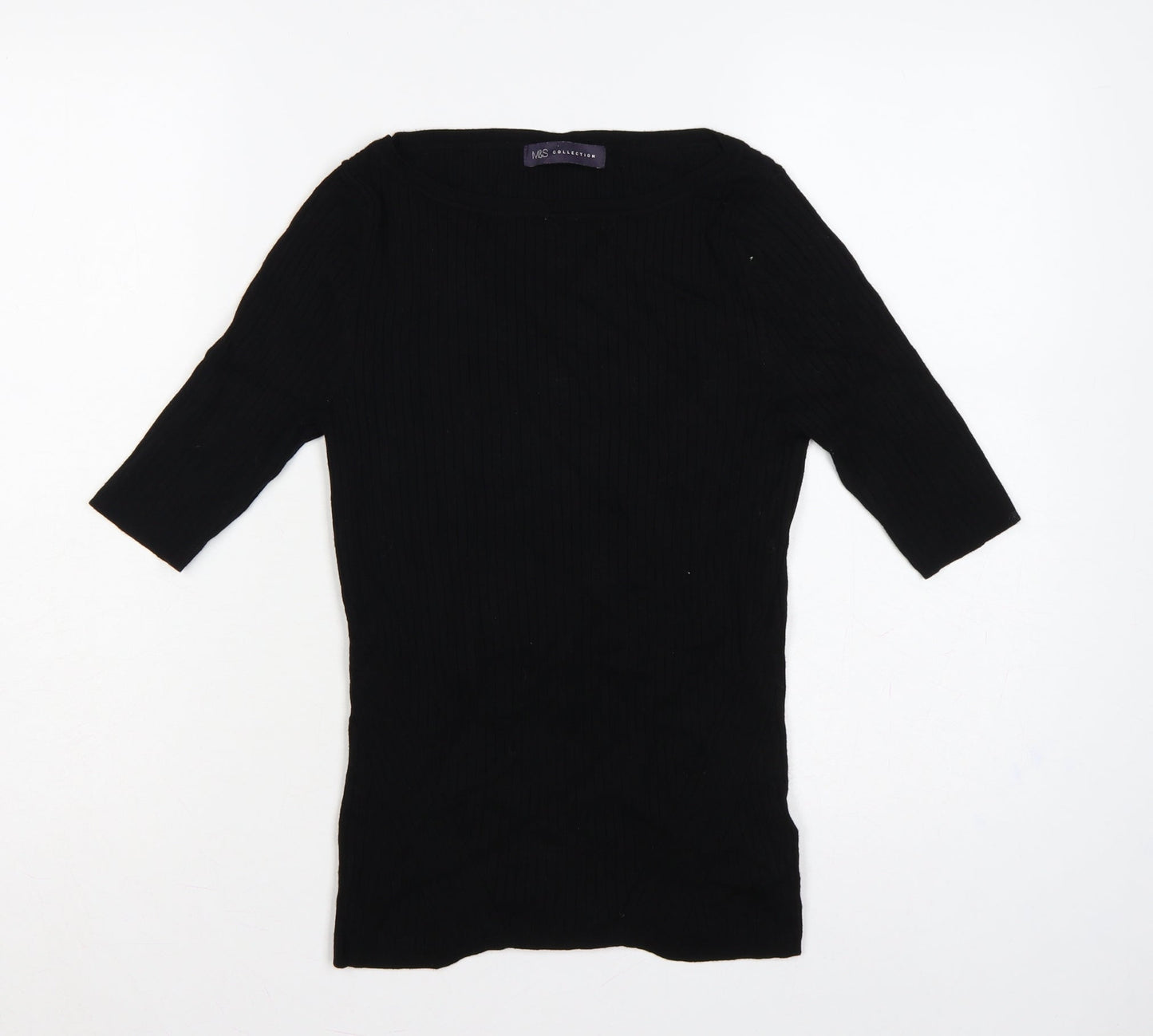 Marks and Spencer Women Black UK 10 Ribbed Knit 3/4 Sleeve Tunic Jumper