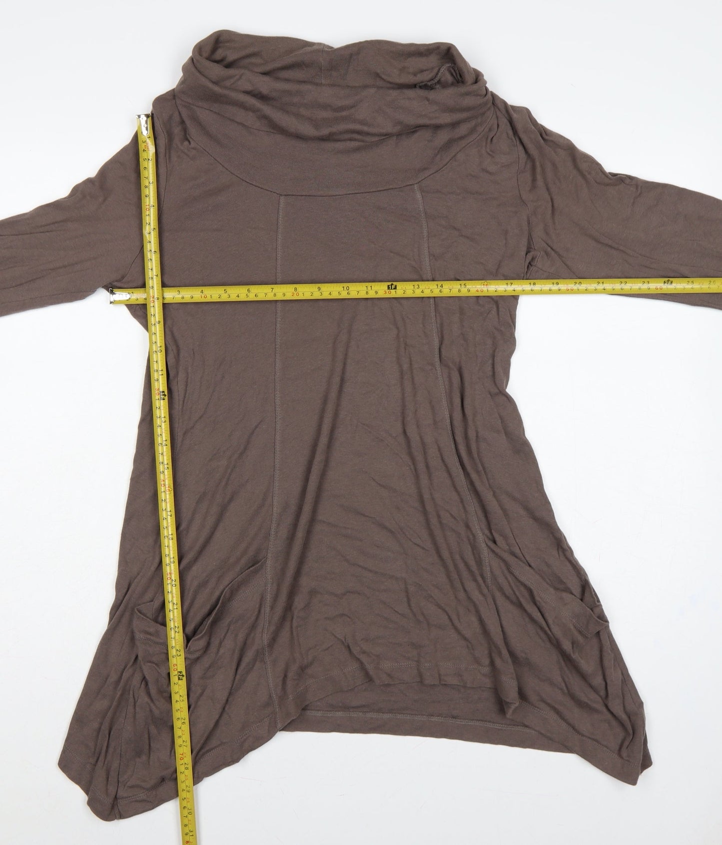 BHS Women’s Brown UK 16 Cowl Neck Long Sleeve Asymmetric Tunic Top