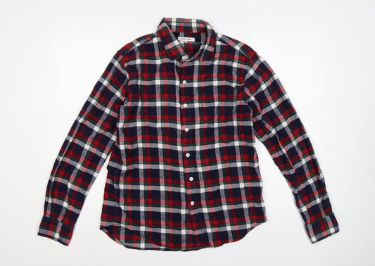 Global Work Men's M Red Navy Green Plaid Cotton Flannel Shirt