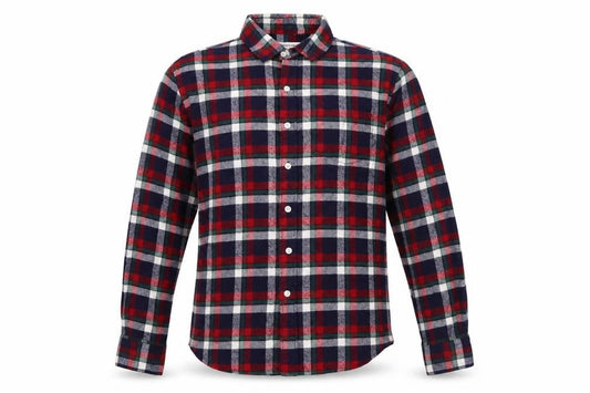 Global Work Men's M Red Navy Green Plaid Cotton Flannel Shirt