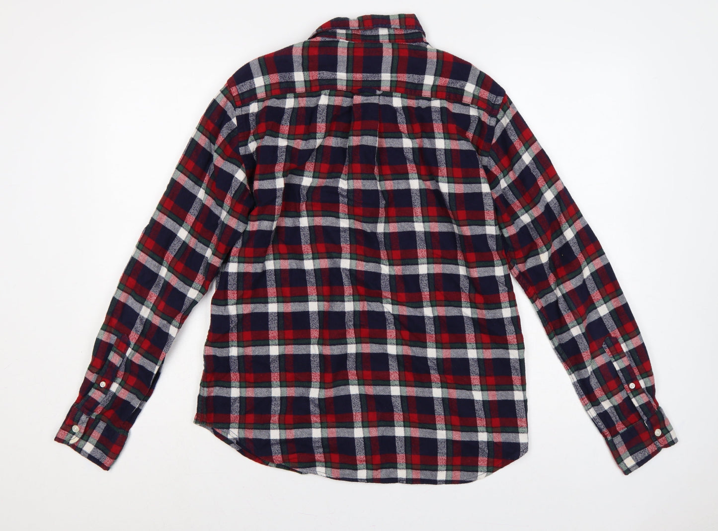 Global Work Men's M Red Navy Green Plaid Cotton Flannel Shirt