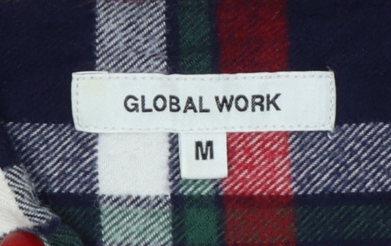 Global Work Men's M Red Navy Green Plaid Cotton Flannel Shirt