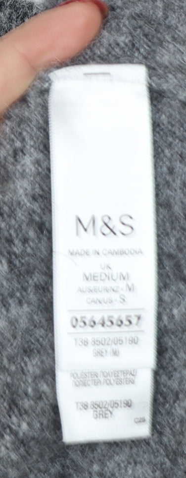 Marks & Spencer Women Grey Argyle Knit Jumper M Long Sleeve